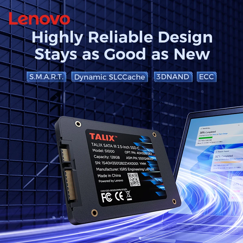 Lenovo TALIX SSD 2.5" SATA 3 III 128GB 256GB 512GB 1TB Internal Solid State Drive 500MB/s High Speed 3D NAND for Laptop Desktop image 5