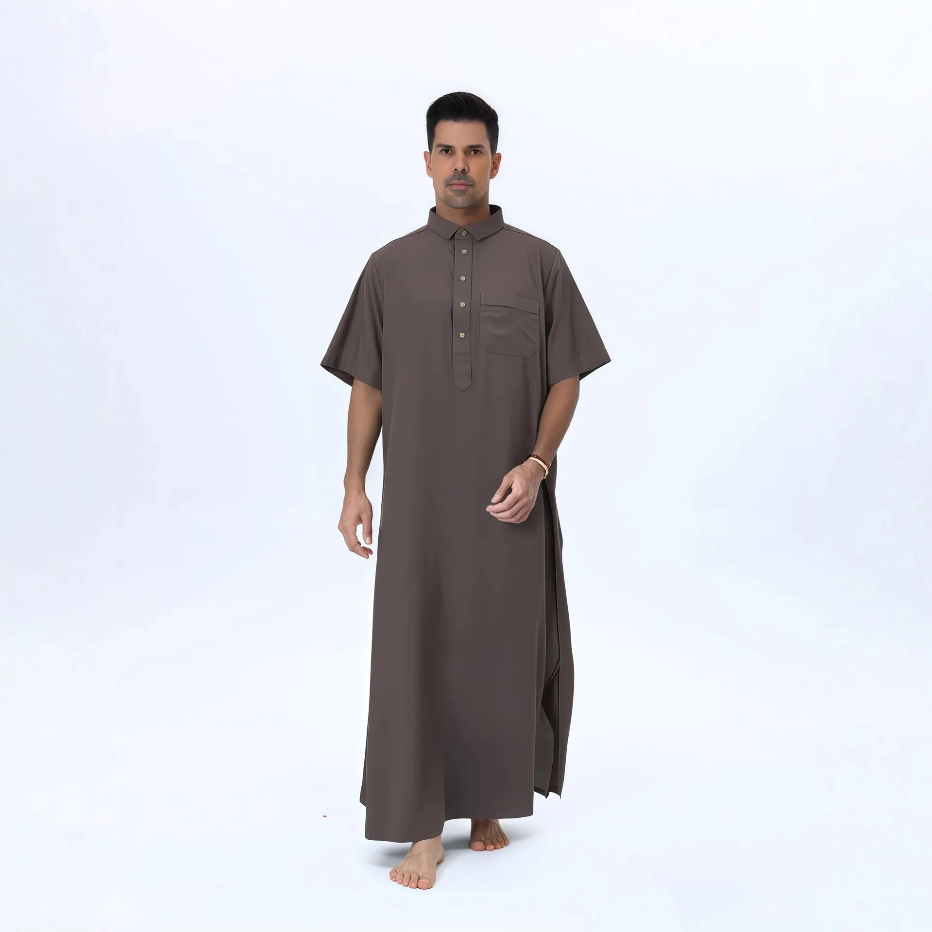 Abiti arabi a maniche corte da uomo Abaya Bavero Abiti da uomo nel Medio Oriente Popolare Moda maschile musulmana Abbigliamento lungo etnicoNuovo