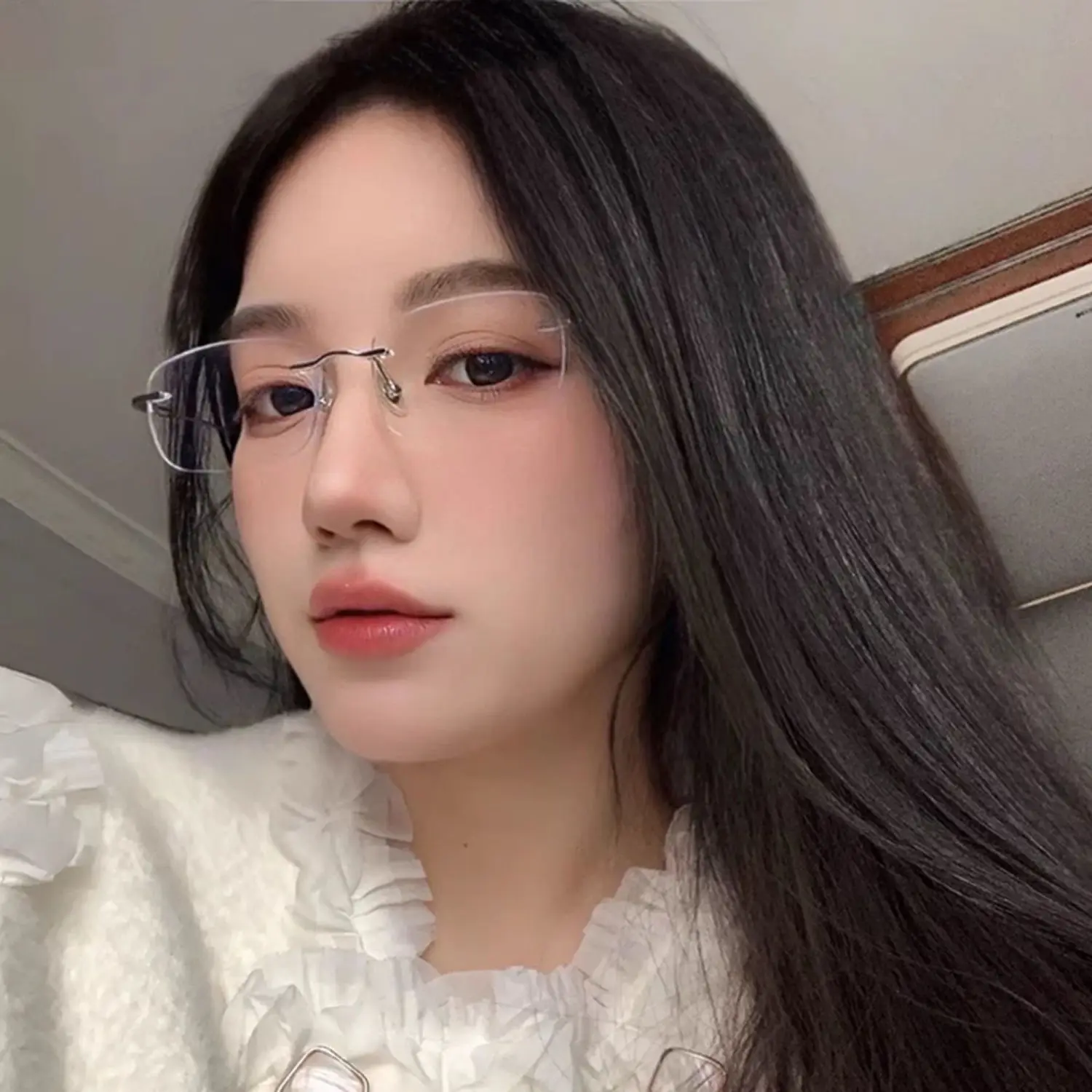 Luxurious Women Myopic Glasses Ultra Light Frameless Glasses Pure Desire Small Square Lens Anti Blue Light Glasse Degree 0~ -600
