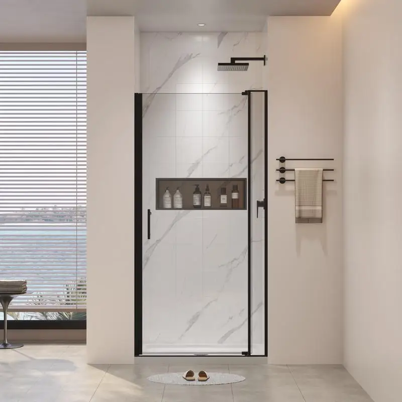 

Universal Pivot Shower Door 32-36"W x 72"H, Left/Right Open, 1/4" & 5/16" Tempered Glass, Matte Black Finish, Opens Outward,