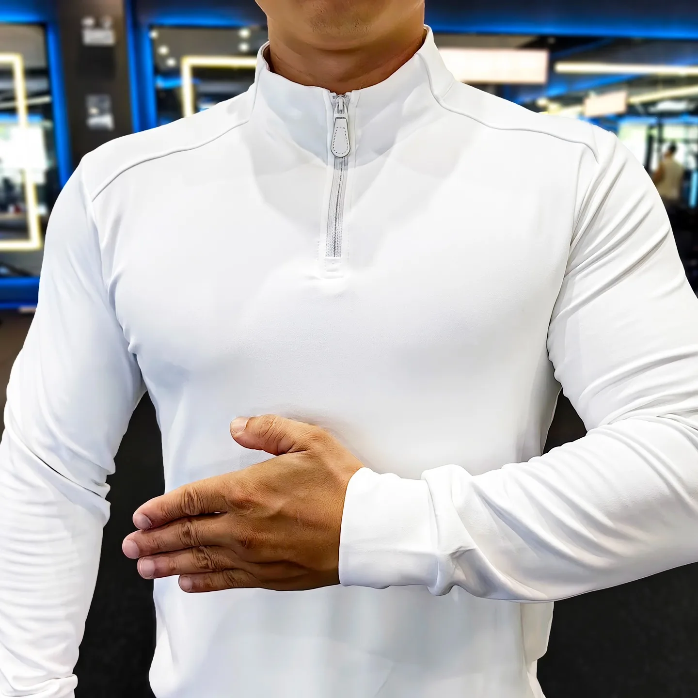 الرياضة الوقوف طوق بأكمام طويلة الرجال الخريف الشتاء في الهواء الطلق تشغيل اللياقة البدنية التدريب الملابس مرونة تنفس سليم صالح #6