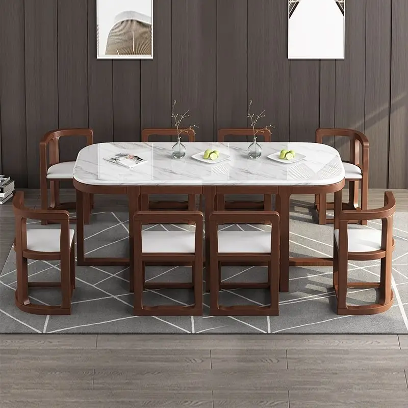 

Dining table, solid wood, dining table and chairs, combination, simple, modern, household, induction cooker, small apartment,