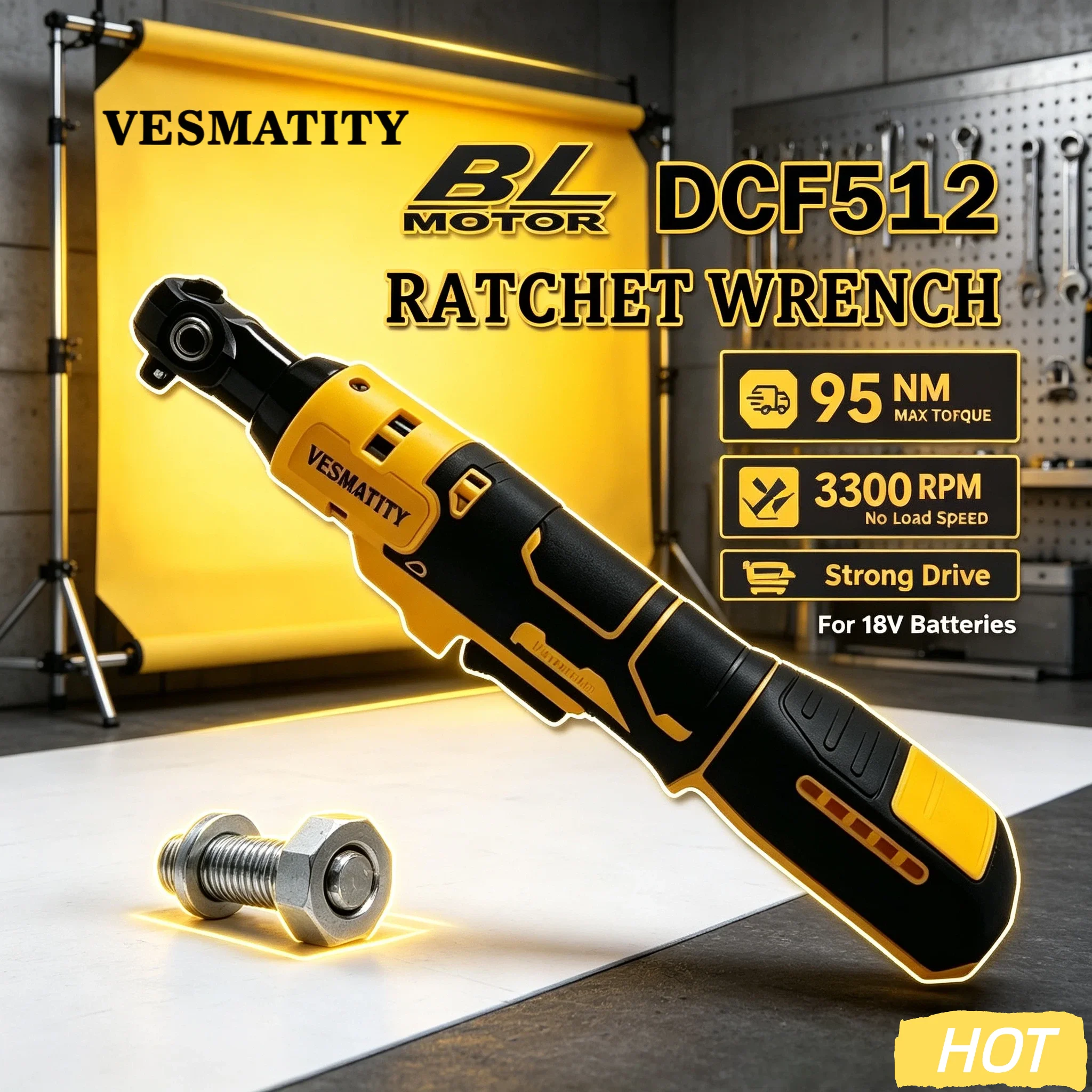 Vesmatity DCF512 Ratchet Wrench 95Nm 3300RPM Brushless Cordless 10MM 1/2