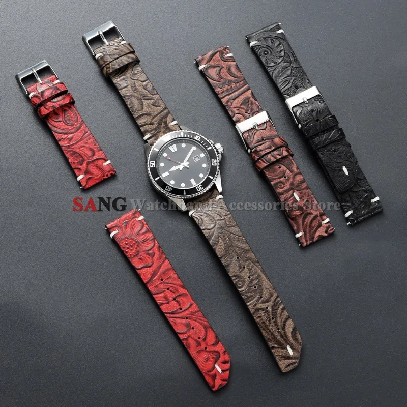 Bracelet universel en cuir de vache à motif vintage, 20/22mm, bracelet de montre en cuir pour Samsung Galaxy Watch 7/6/5/4, pour femmes et hommes