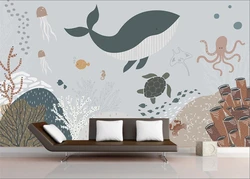 Customized wallpaper cartoon children's ocean world whale background walls mural home decoration aquarium mural 3d wallpaper