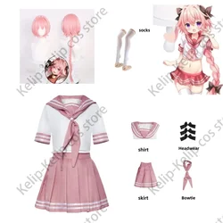 Game Fate/Apocrypha Astolfo Cosplay Costume Twelve Warriors Wig Japanese Pink JK Uniform Skirt Woman Sexy Kawaii Sailor Suit