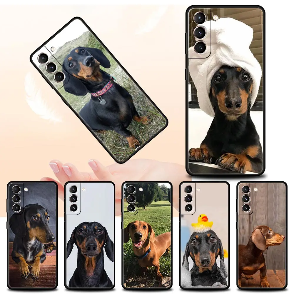 Dachshund Silhouette Dog cute animal Phone Case For Samsung S24 S23 S22 Ultra S20 S21 FE 5G S10 S9 Plus S10E S8 S7 Edge Cover