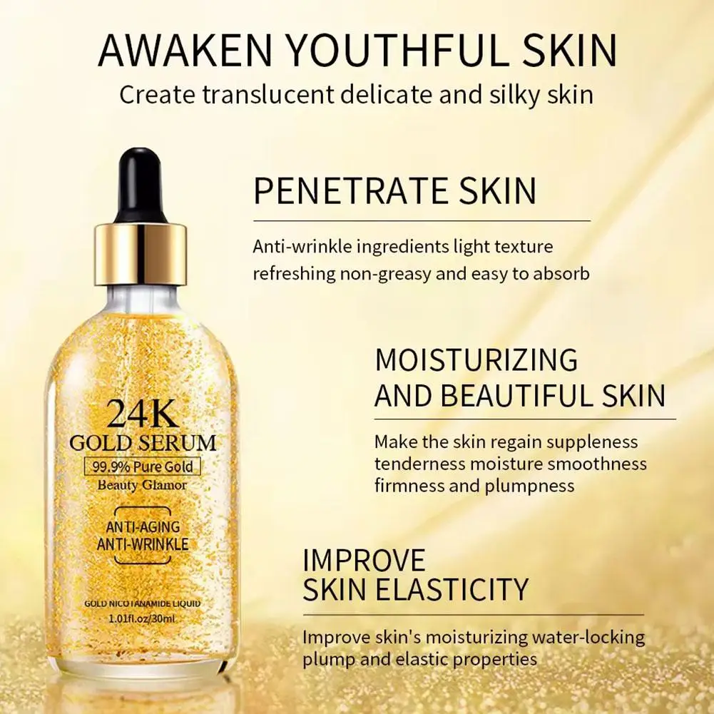 GoldFace-Sérum anti-âge à l'acide hyaluronique, lifting du visage, essence de collagène, nicotinamide, blanchissant, soins pour la peau, 24k, 30 ml, 100ml