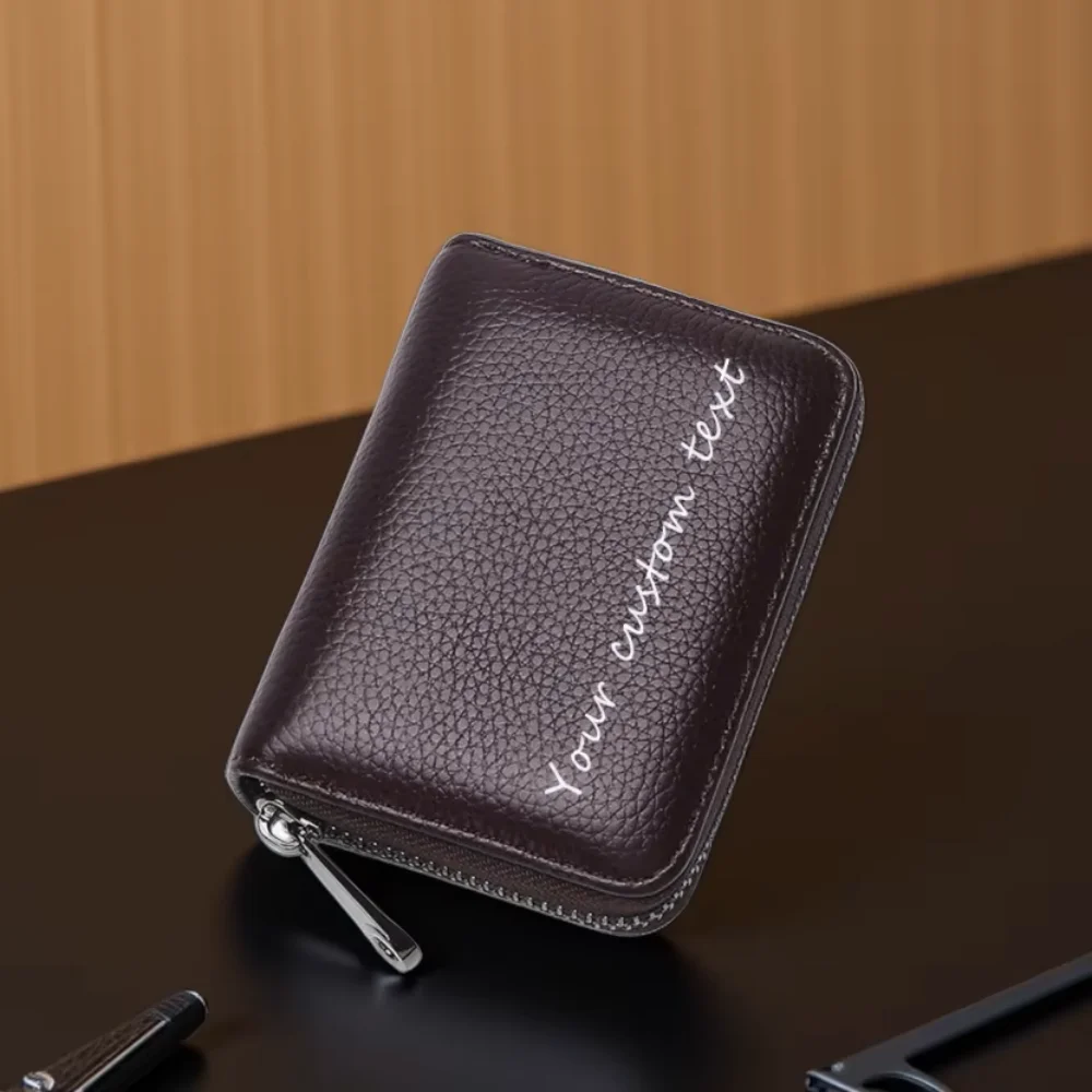 

Customized Personalized High End Business Card Holder Men's Zipper Card Holder Bank Card Id Card Credit Card Anti Theft Wallet