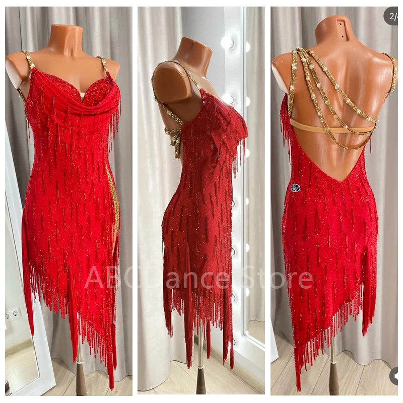 Latin Dance Dress Women's Customsized Rumba Chacha Tango Performance Professional Costumes Latin Dresses