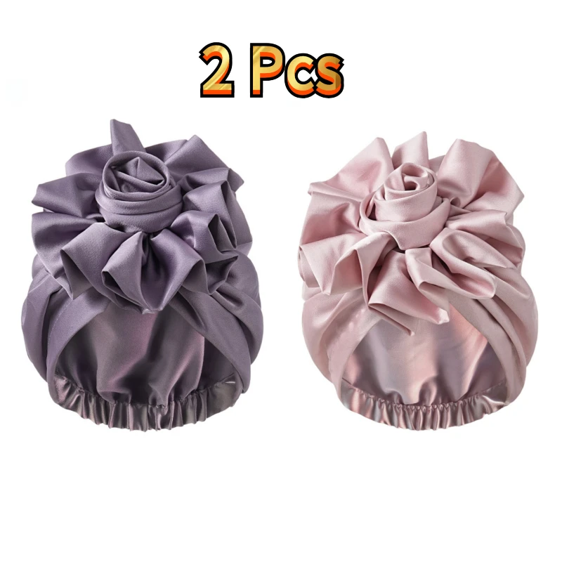 2pcs Elegant Floral Turban Hats Stretchy Pleated Headwraps Stylish Hijab Caps Versatile Additions Ramadan Outfits Banquet Party 2