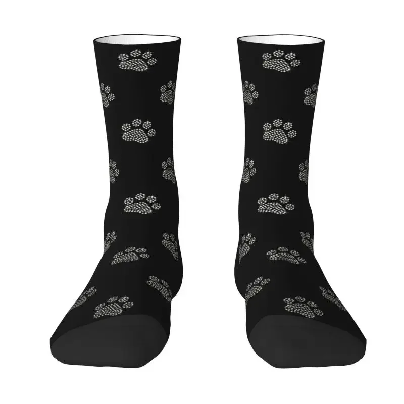 Cute Rhinestone Dog Paw Dress Socks for Men Women Warm Fashion Novelty Diamond Crew Socks