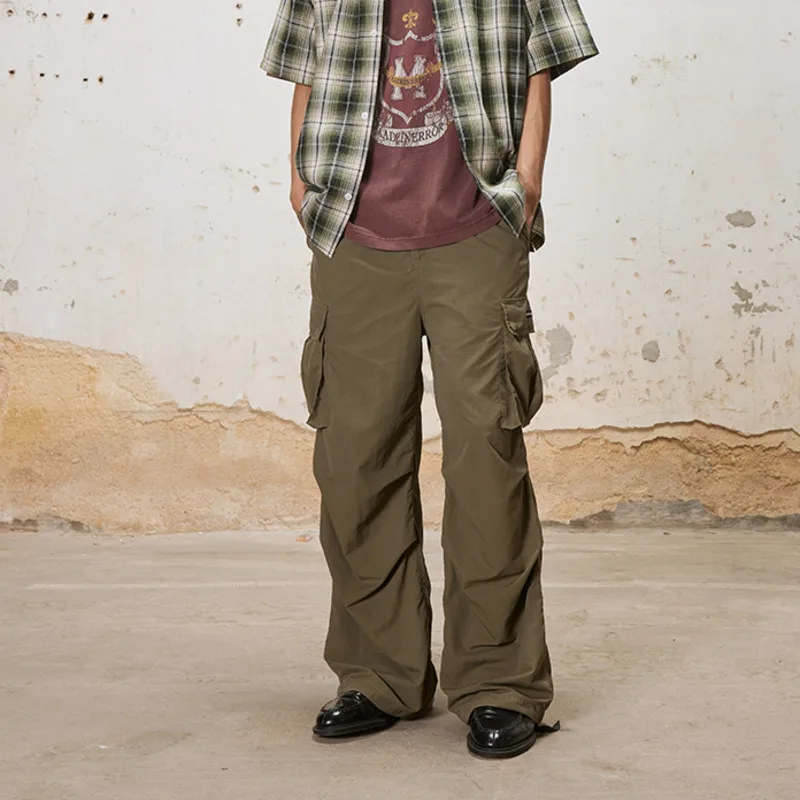 

American Style Casual Paratrooper Pants Men Washed Quick-Dry Slightly Flared Cargo Pocket Work Pants 2025 Summer New Model 5L8X