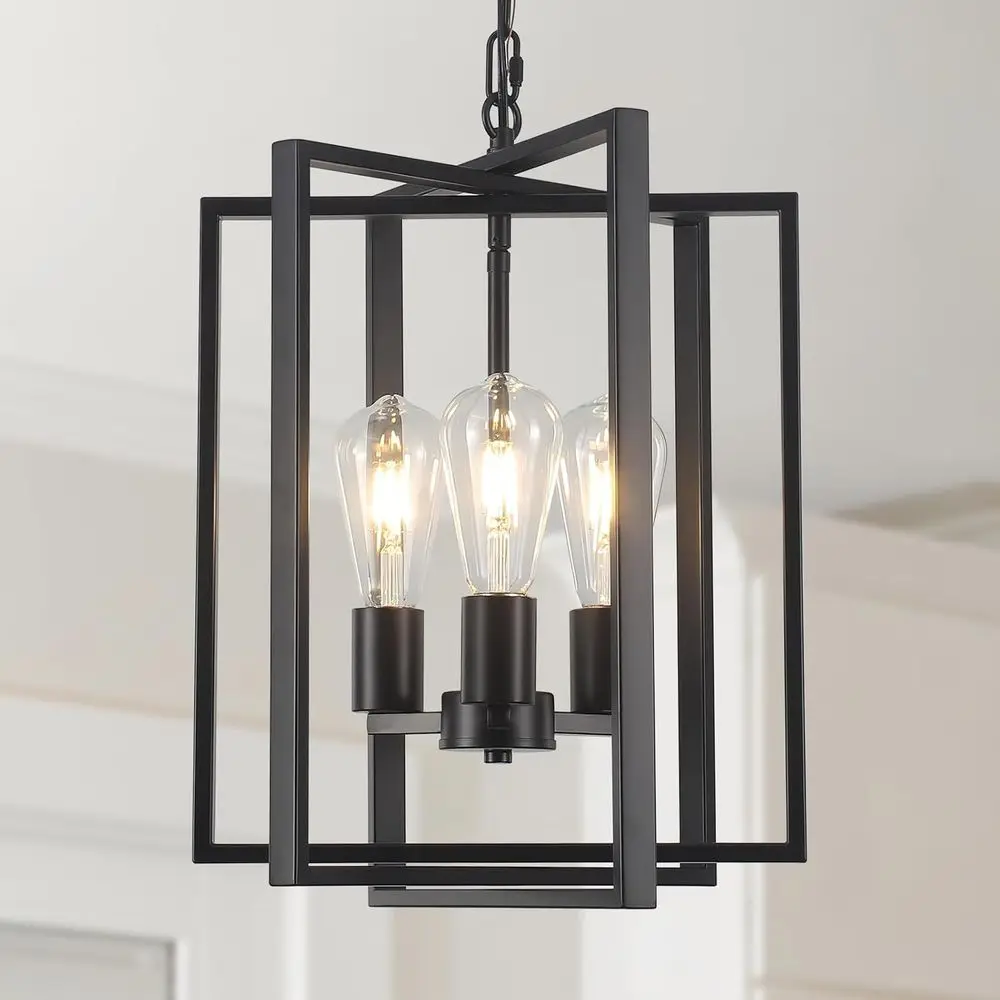 

3-Light Rustic Pendant for Kitchen Island, Adjustable Geometric Hanging Lights for Entryway, Hallway, and Living Room
