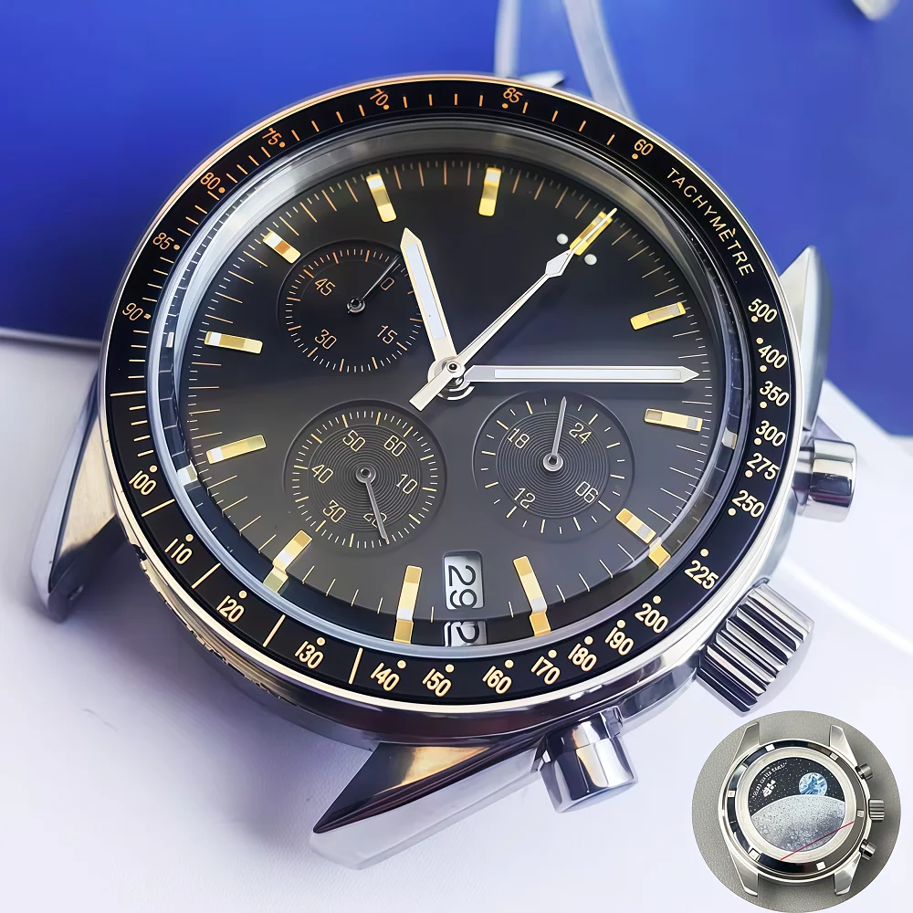 40MM خمر ووتش الرجال كوارتز ساعة VK63 حركة كرونوغراف VK63 الطلب ووتش للماء ووتش