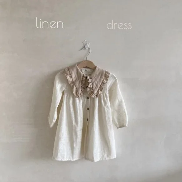 Girls Casual Dresses Spring Cotton Hemp Color Blocking Lotus Leaf Edge Causal Cardigan England Children Clothing 2024