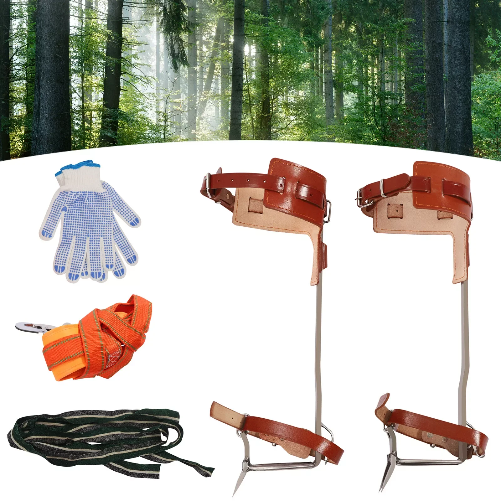 Adjustable Tree Climbing Spike Set Pole Climbing Spurs Tool Climber Strap Gaffs Camping Equipment