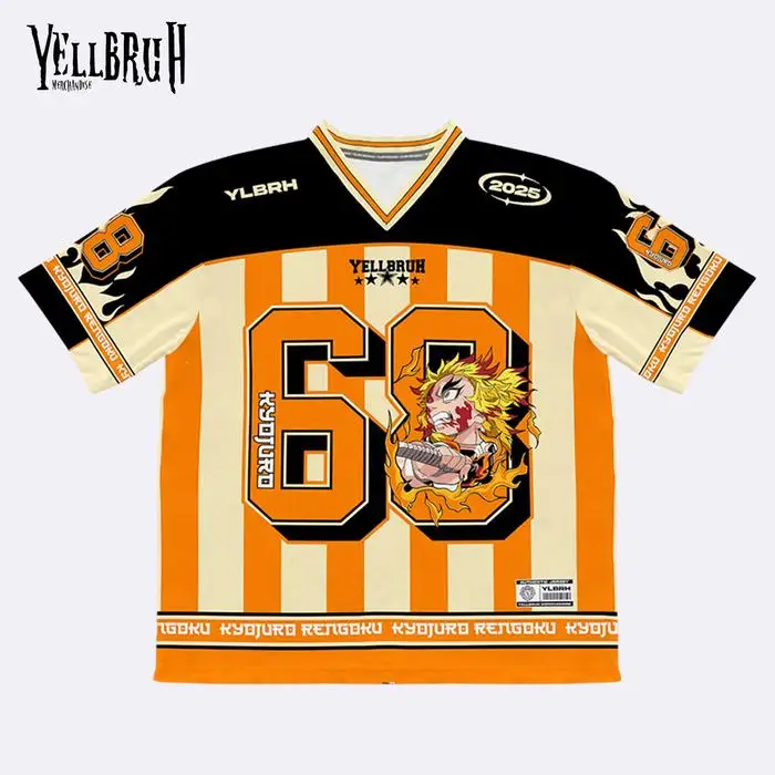 Jersey 68-Motiv Demon Slayer Kyojuro Rengoku Kimetsu Koreanischer Stil Kpop Baseball Hockey T-Shirt Mode Anime Täglich Unisex T-Shirts