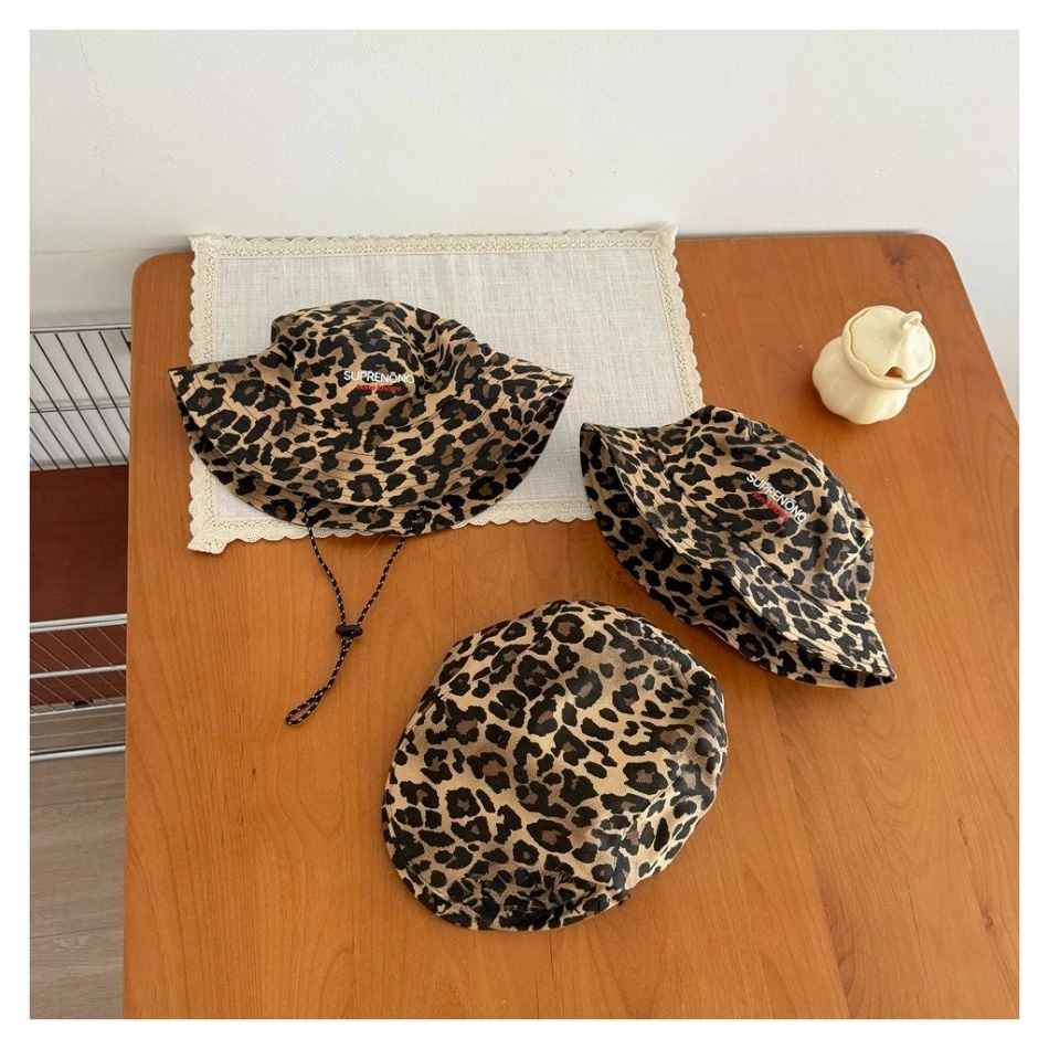 

Girls and Boys Leopard Print Fisherman Hat Large Eaves for Spring and Summer Children Suitable Providing Sun Protection BT14