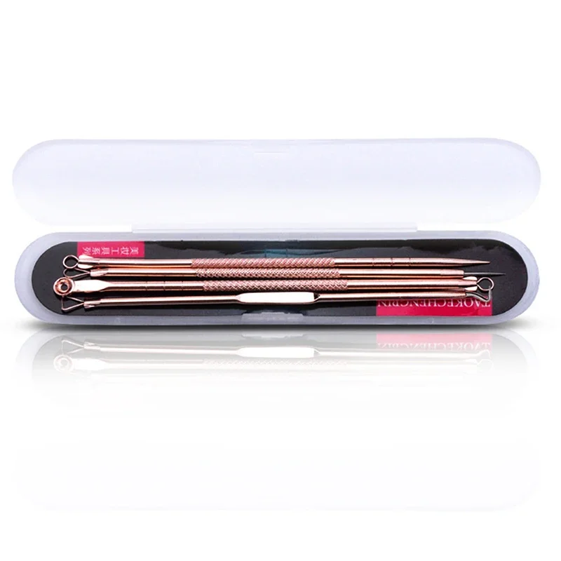 4-piece set of stainless steel acne extractors for closed comedones, home cleaning tools full set