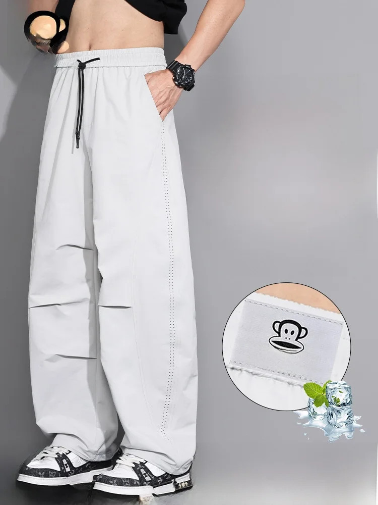 

Летние тонкие прямые брюки PaulFrank из ледяного шелка для мужчин: модные американские свободные повседневные брюки, удобные, дышащие, прохладные