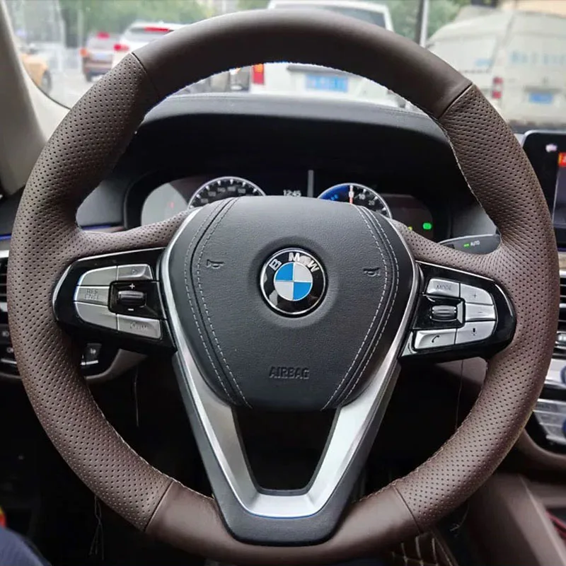 100% Fit For BMW G20 G21 G30 G31 G32 X3 X5 G05 X7 G07 G01 X4 G02 Z4 G29 Hand Stitched Genuine Leather Car Steering Wheel Cover