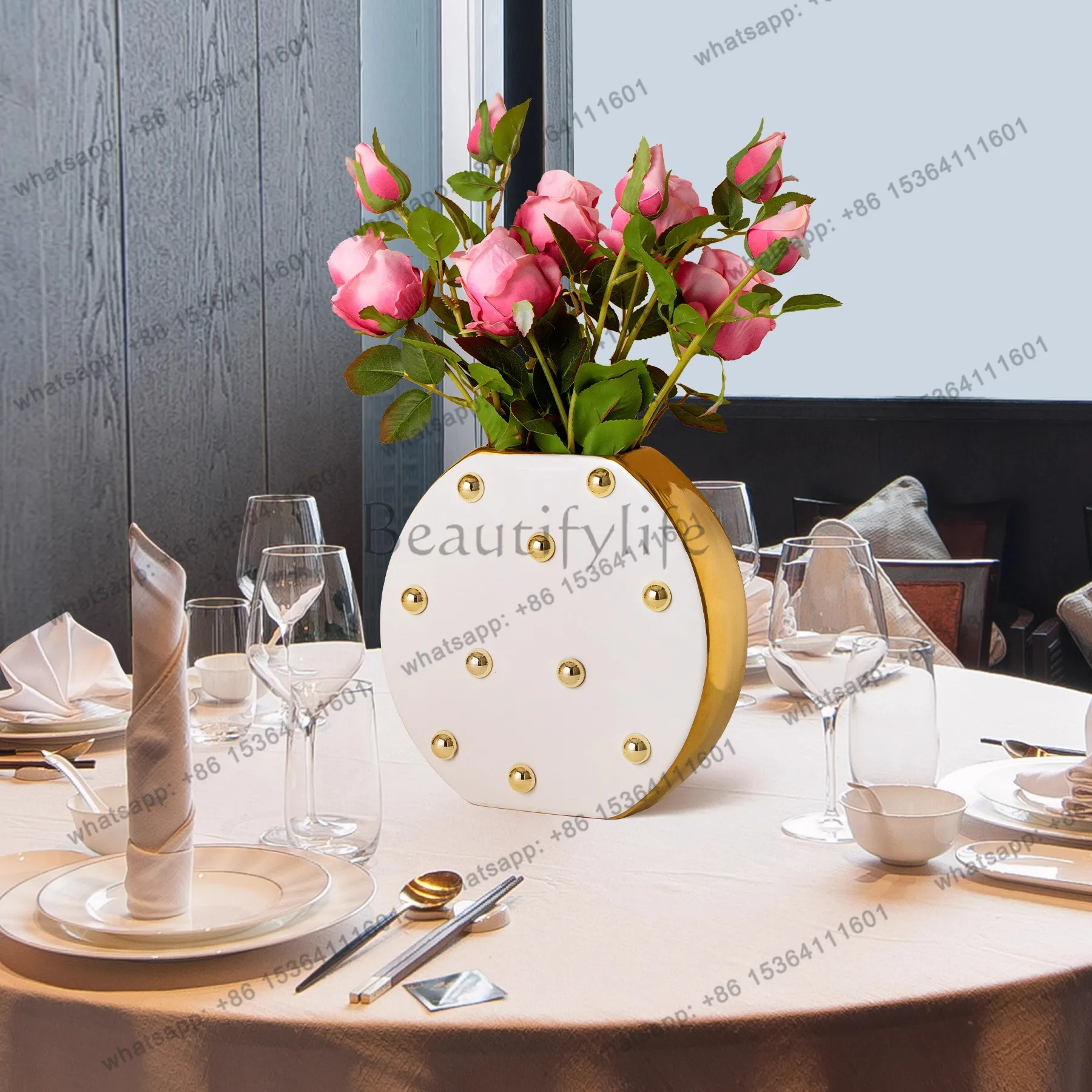 Dining table ornament vase modern decoration high-end luxury platinum vase Nordic home bedroom