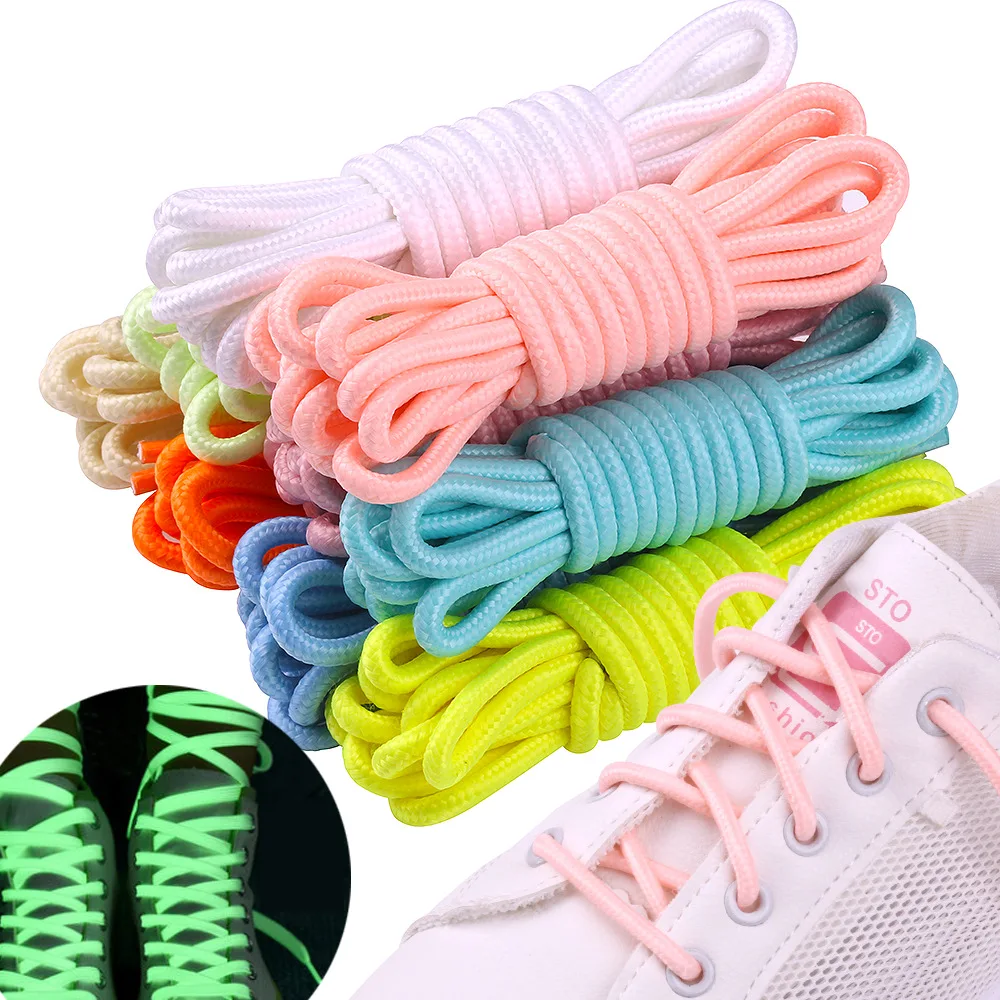 

1Pair 4mm Round Luminous Silk Fluorescent Polyester Colored Shoelaces are Suitable for Kids and Adult Sneakers Shoe