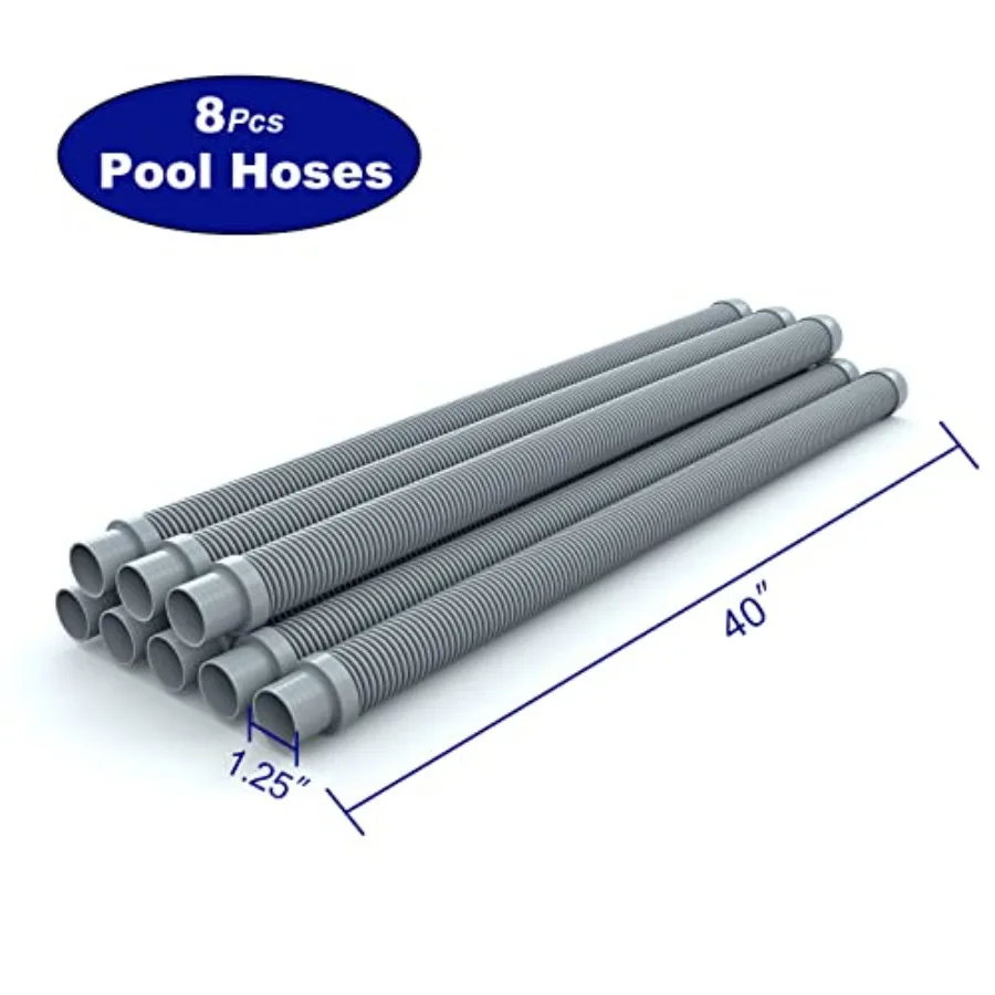 Professional Swimming Pool Vacuum Cleaner Hose -1.5" 8 Pcs Hoses for Pool Vacuum Extension/Replacement - Compatible with all Ma view 2