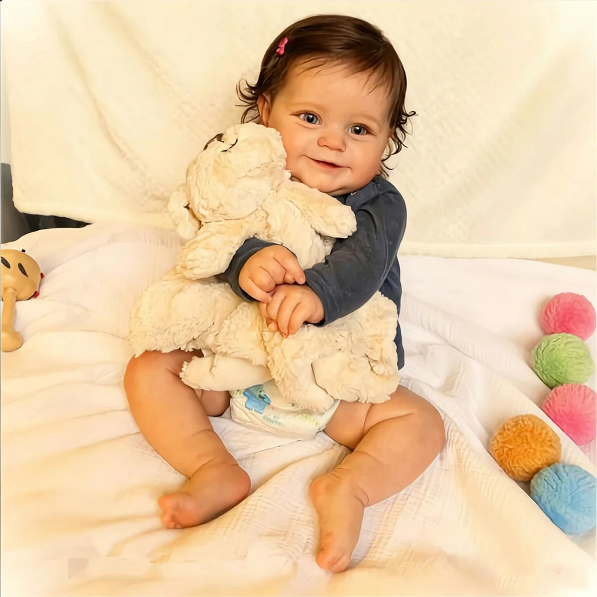 22 Zoll realistische Reborn-Kleinkindpuppe Mädchen, lächelnde Reborn-Puppe mit offenen Augen, inklusive weicher Stoffpuppe für Kinder ab 3 Jahren