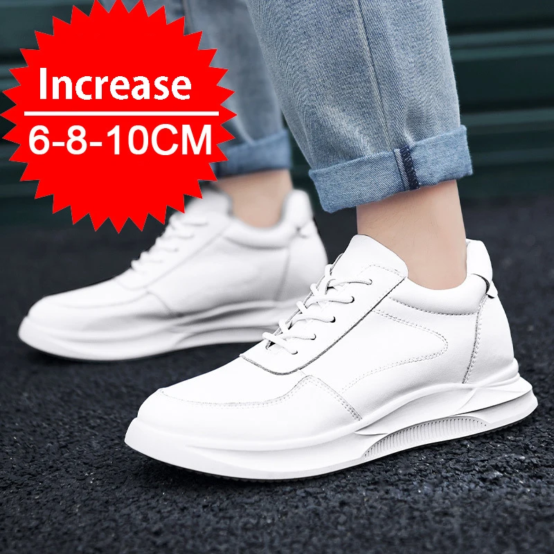 Black genuine leather sports shoes for men, outdoor men\'s formal shoes, invisible inner height increasing men\'s shoes 6/8 cm