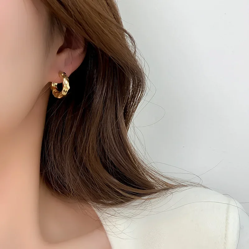 Retro Irregularity Geometric Circle Hoop Earrings for Women Exquisite Simple Hip Hop Korea Earring Jewelry Accessory Colorfast