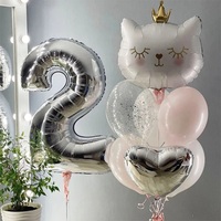 Cartoon White Crown Cat Number Foil Balloons Happy Birthday Party Decorations Kids Girl 1 2 3 4 5 6 7 8 9 Animal Supplies