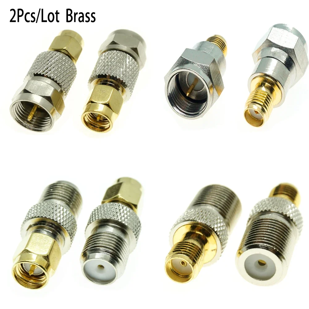 2Pcs SMA Male To F Type TV Male Female Connector RPSMA To F Plug Jack Adapter kit RF Coaxial Coax wire Connector Copper