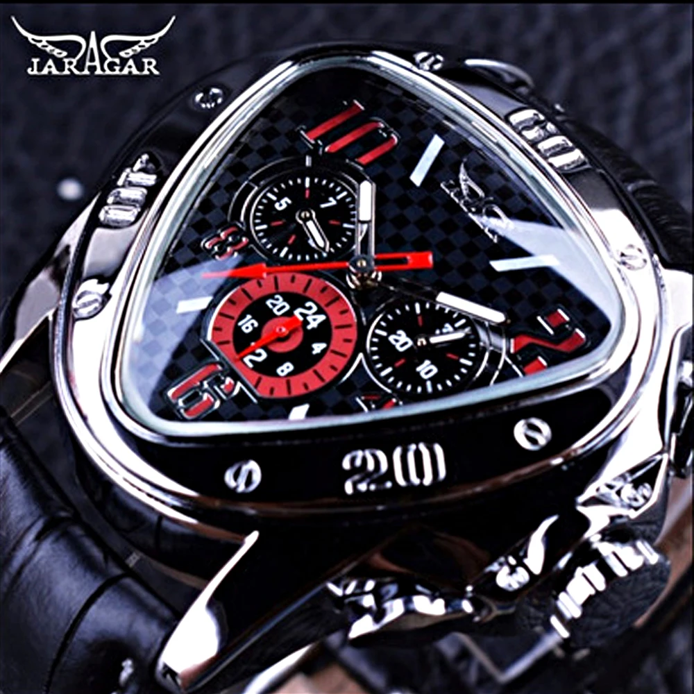 

Luxury Automatic Mechanical Watch for Men Chronograph Triangular Dial Sports Watches Week/Calendar Wristwatch Male Clock Unique