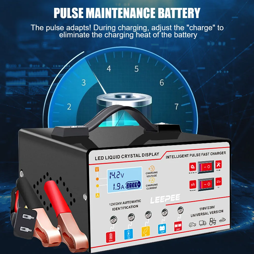 سيارة RV شاحنة مقطورة شاحن بطارية ذكي إصلاح نبض السيارات متعددة الوظائف 12 فولت 24 فولت الجهد كشف درجة الحرارة الذكية