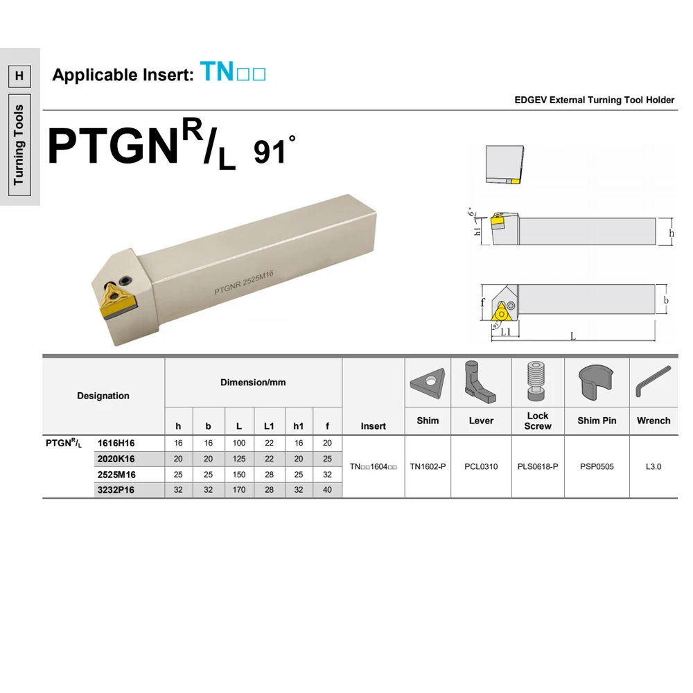 PTGNL PTGNR Tornio per metallo Taglierina PTGNR1616 PTGNR2020 PTGNR2525 PTGNR3232 Utensile da tornio per TNMG160404 TNMG270608 TNMG270612 Supporto