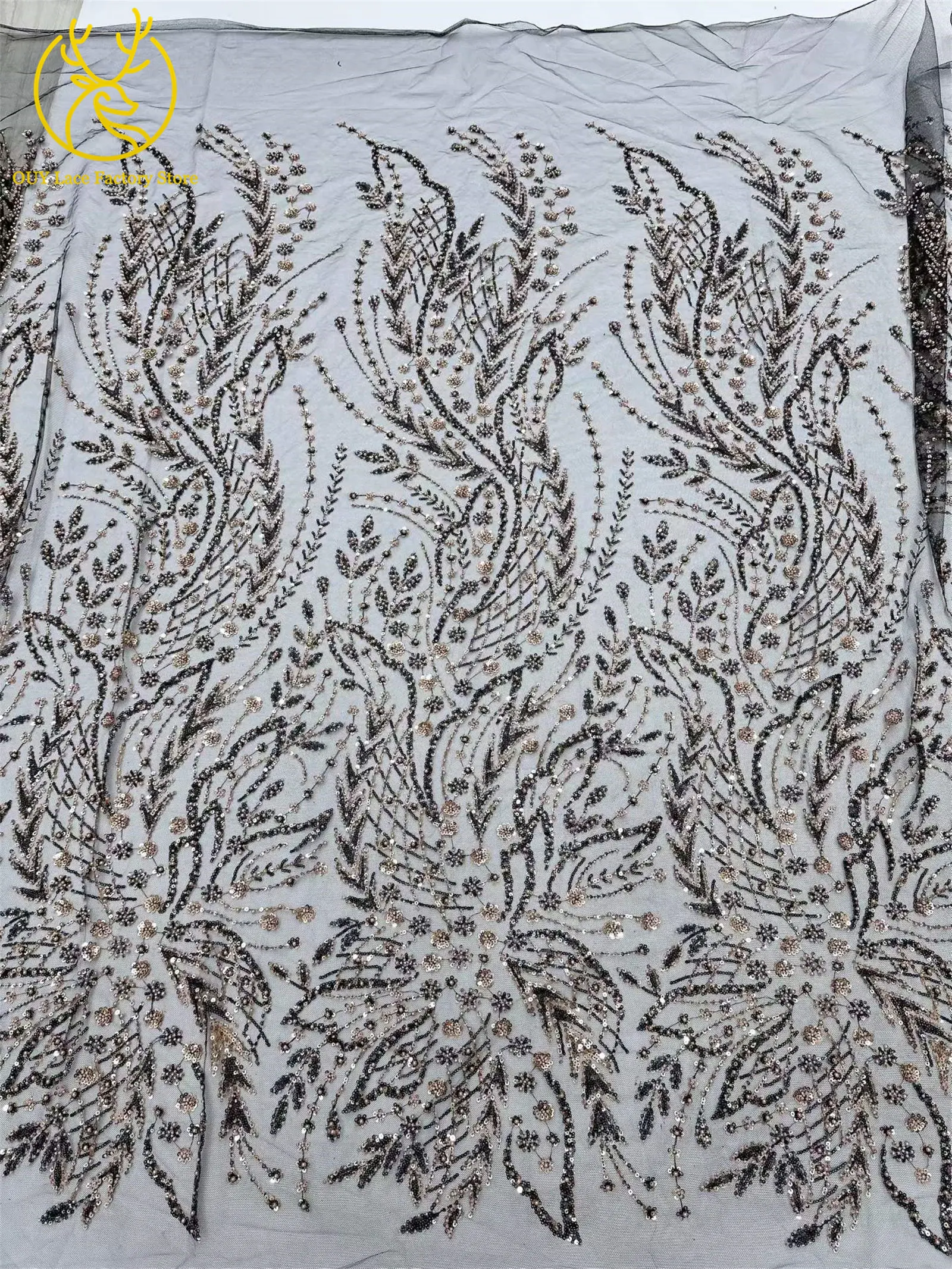2026 Französisches Hochzeitskleid Perlen-Pailletten-Spitzenstoff 5 Yards Nigerianischer Tüll-Spitzenstoff Afrikanischer Spitzenstoff für Hochzeitsfeier-Näharbeiten – Detail 12