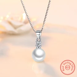 New Jewelry Women's 925 Sterling Silver Crystal Zircon Pearl Pendant Necklace Trendy FQL23255