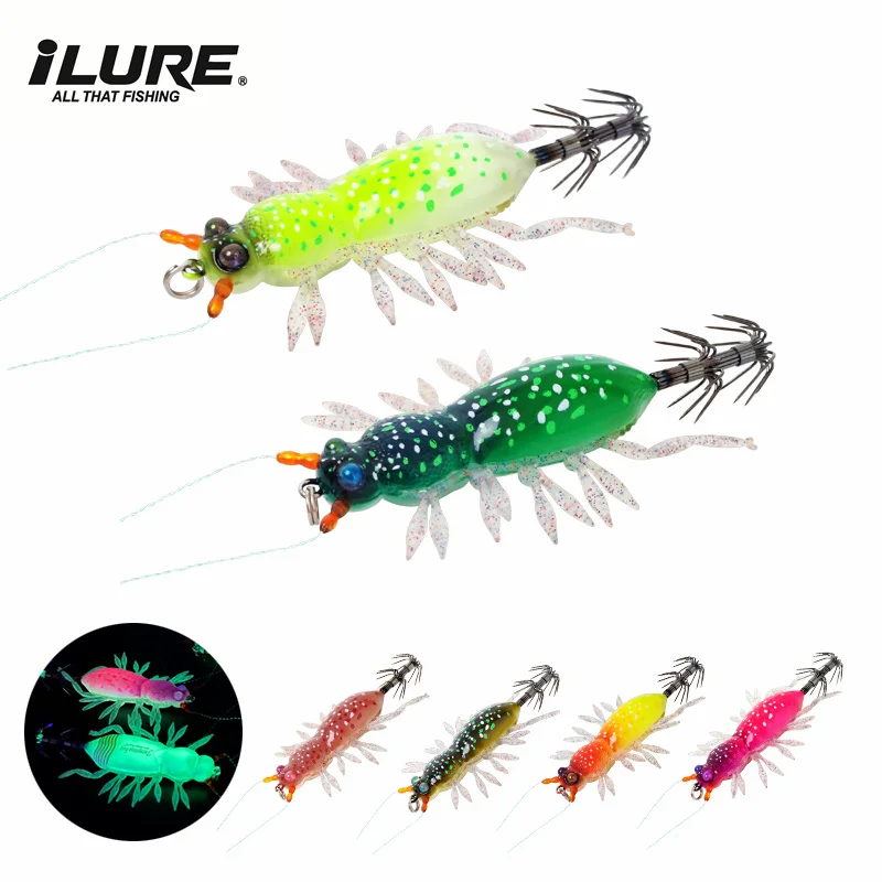 Nova Isca Luminosa para Lula, Polvo, Egi, Camarão Artificial de Madeira, Isca de Inseto Saltitante, Jig para Lula e Sépia, Ferramenta de Pesca Marinha