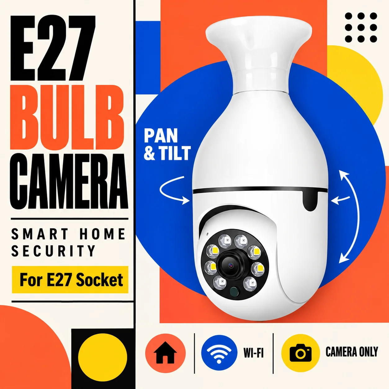 E27 Bulb Surveillance Outdoor Security Camera Automatic Night Vision Color Indoor Motion Detection Focus Zoom WiFi Camera