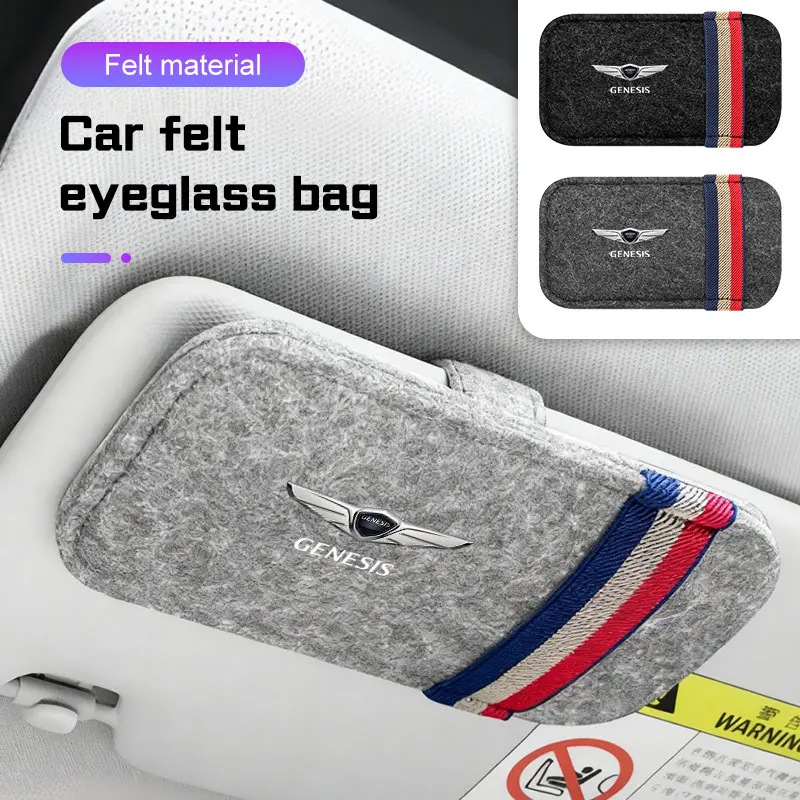 For Genesis G80 G70 G90 EQ900 GV70 GV80 GV60 GV90 X Felt suede Car Visor Storage Bag Glasses Clip Card Ticket Sunglasses Holder