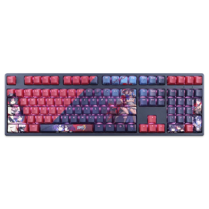 Keycaps PBT Dye Subbed, Keycap, Keycap, Retro-lit, Honkai Impact 3, Anime Gaming, No Profile, Stygian, 108 prédire, Set