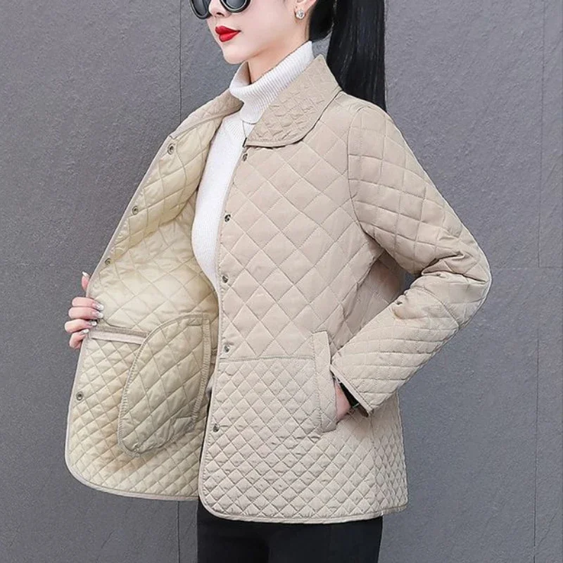 Quilted Parkas Women Vintage Elegant Office Lady Korean Style Winter Chic Temper Warm Plus-velvet Light Design Popular Clothing