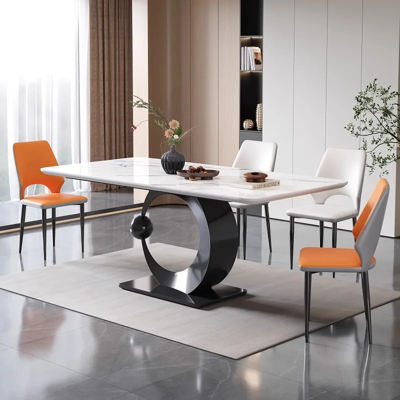 

Modern Luxury Rectangular Dining Table Chair Set 4 6 Seater Marble Top Metal Kitchen Living Room Dining Room Furniture Designs