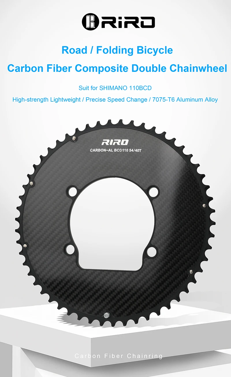 RIRO Carbon 110BCD Kettenblatt für R7000 R8000 R9100 Carbon-Rennrad-Kettenblatt 50-34T 52-36T 53-39T 54-40T Doppelkranz – Detail 1