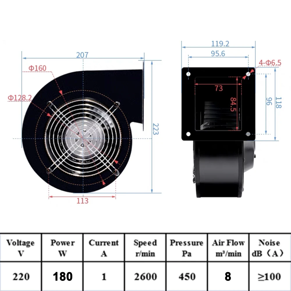 Industrial frequency centrifugal fan 85W 120W 180W 240W industrial cooling multi-wing silent air blower 220V