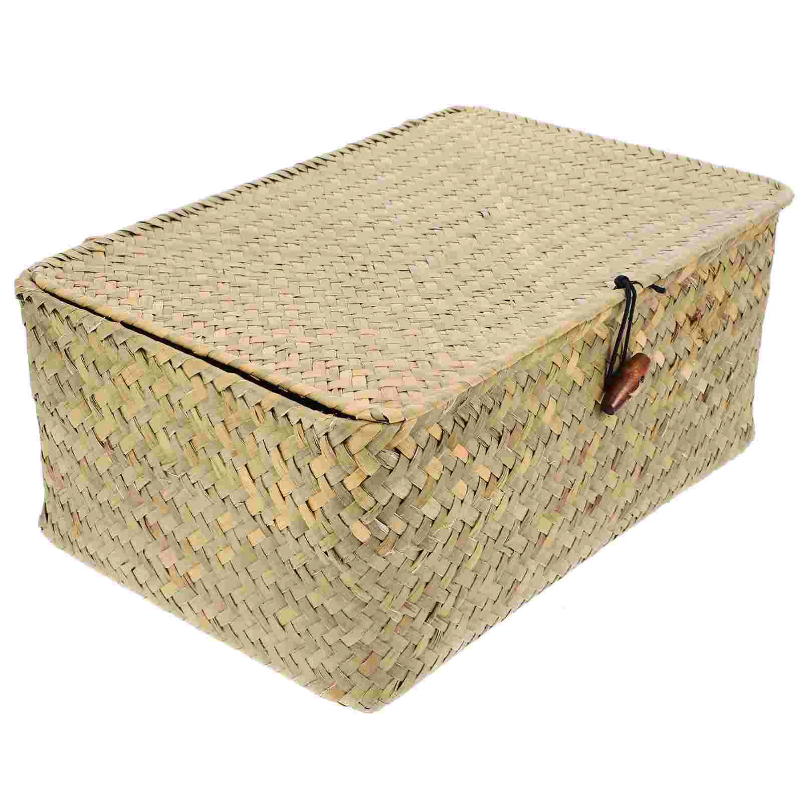 Storage Bins with Lids Hamper Woven Basket Rattan Straw Seaweed Trash Can Orange