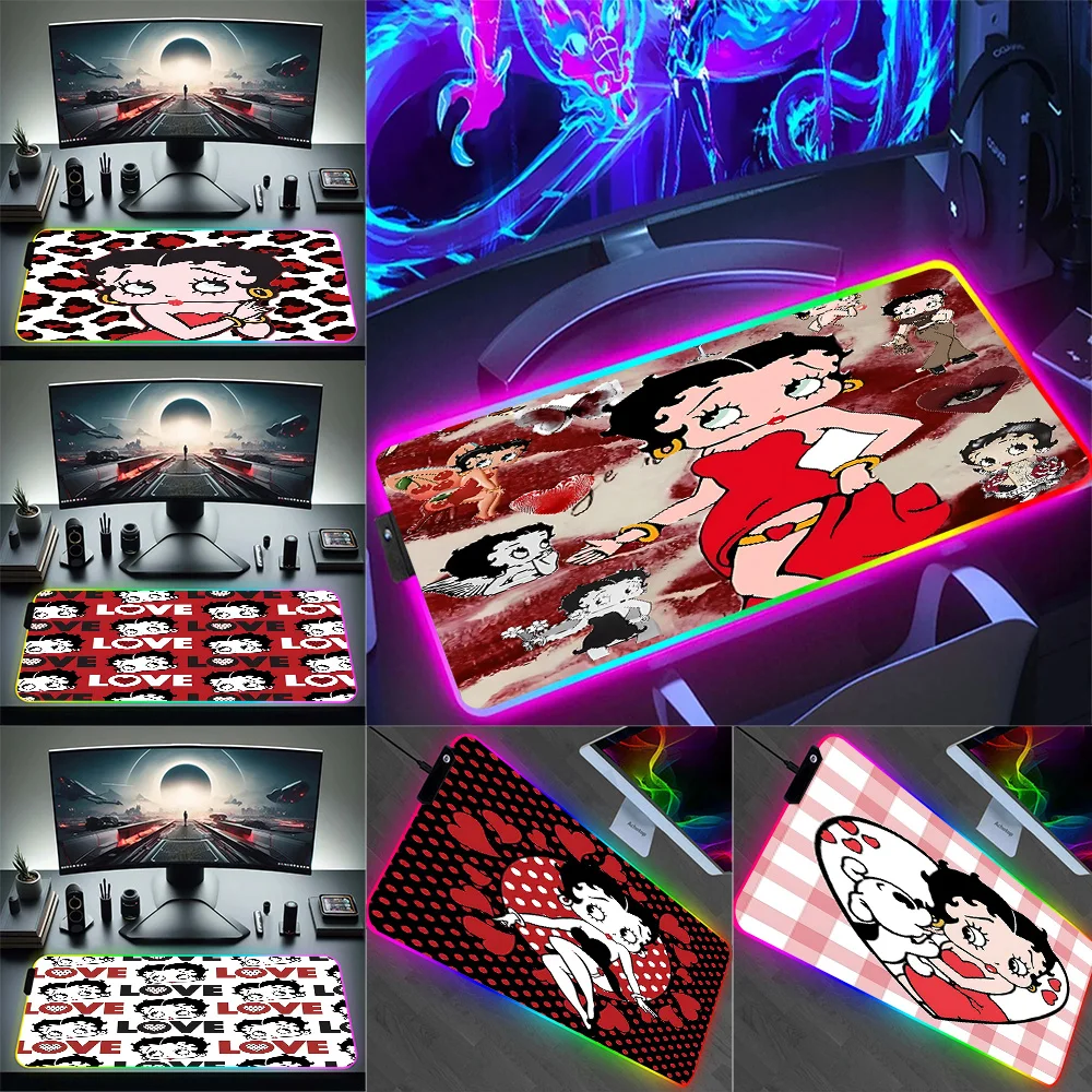 

Коврик для мыши с RGB-подсветкой Anime B-Bettys Girl Boops для ПК-геймеров, светящийся LED коврик для мыши, резиновый игровой коврик для компьютера