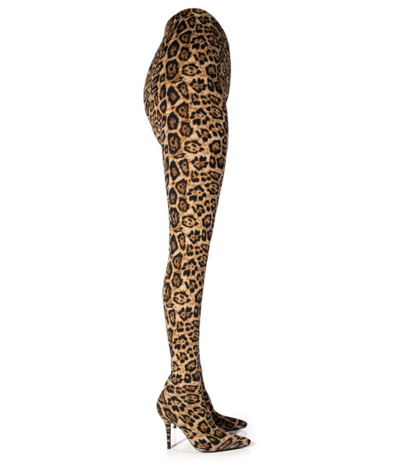 

Sexy Leopard Pointed Toe Trousers Stretch Botas Shoes Women Ladies Stilettos Heels Thigh High Overknee Crotch Boots 45 46 47